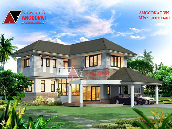 Mẫu thiết kế biệt thự 2 tầng nông thôn hiện đại diện tích 120m2 BT1355